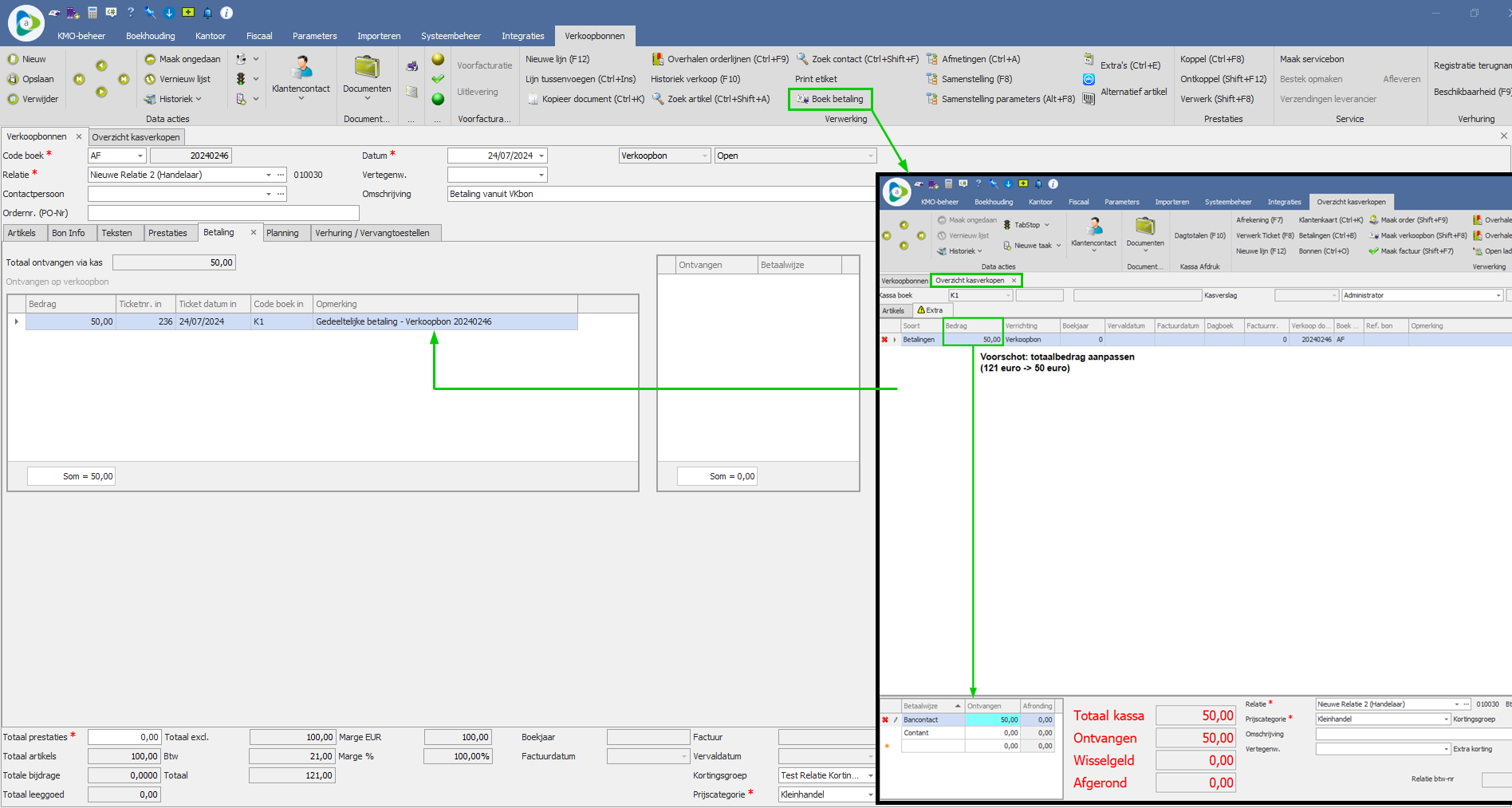Boeking voorschot/betaling vanuit verkoopbon