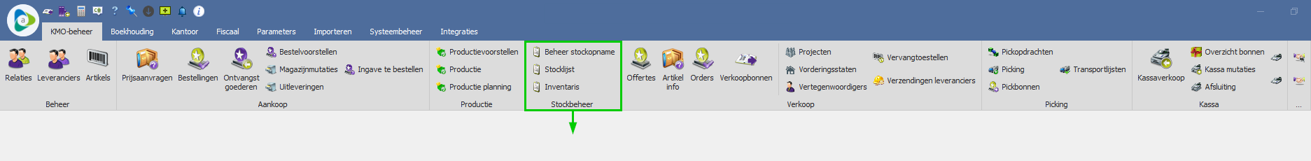 Menu Stockbeheer
