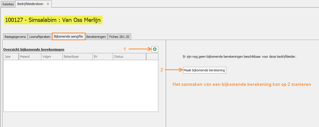 Aanmaken bijkomende berekening