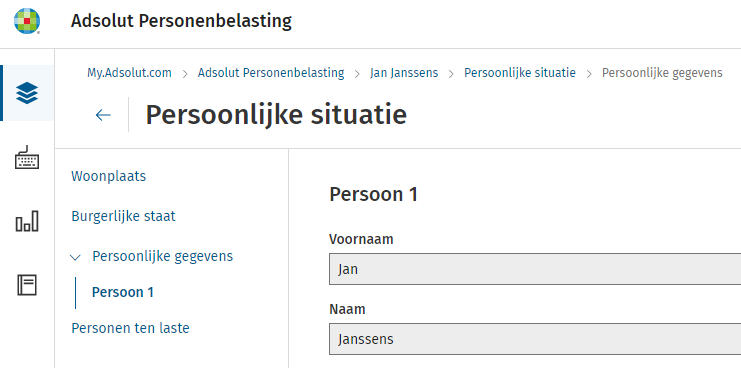 Adsolut Personenbelasting - persoonlijke gegevens