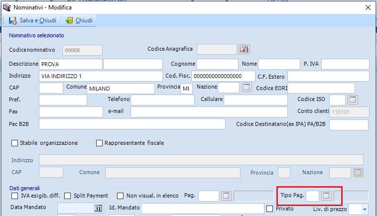 Suite SP Parcelle e Fatture Emissione documenti Tipo Pagamento