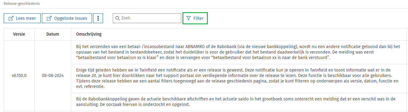 Release-geschiedenis filter
