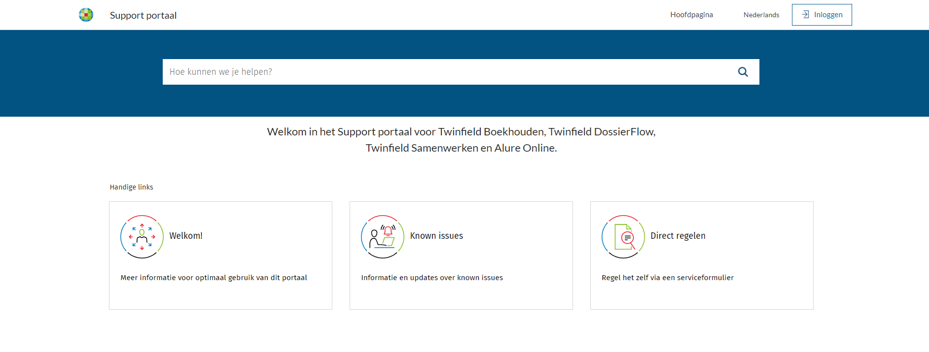 Support Portaal hoofdpagina