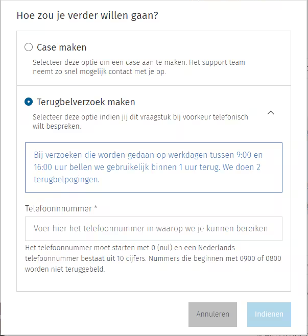 Ava terugbelverzoek