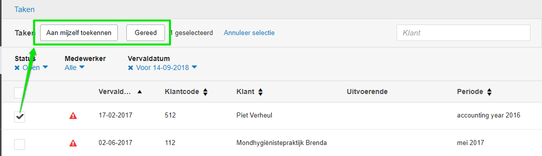 taken overzicht acties voor 1 taak