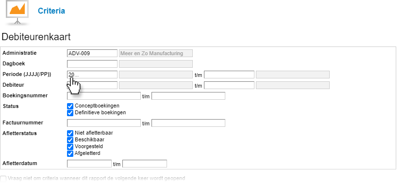 Rapportcriteria bepalen