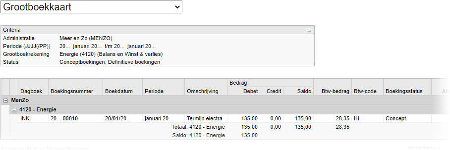 Rapport Grootboekkaart