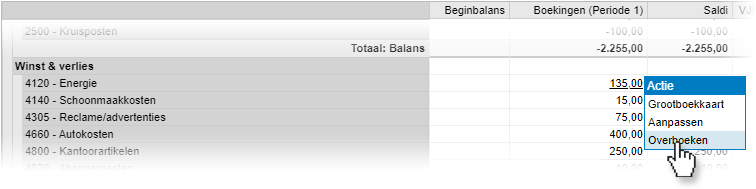 Rapportactie Overboeken