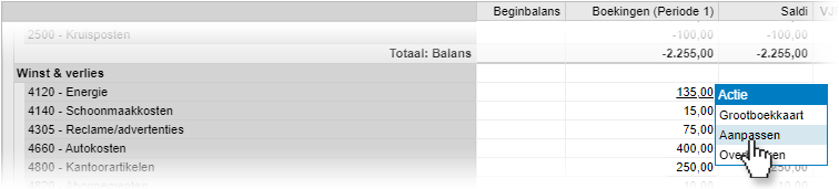 Rapportactie Aanpassen