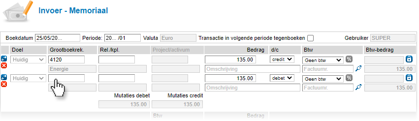 Rapportactie Overboeken Boeking