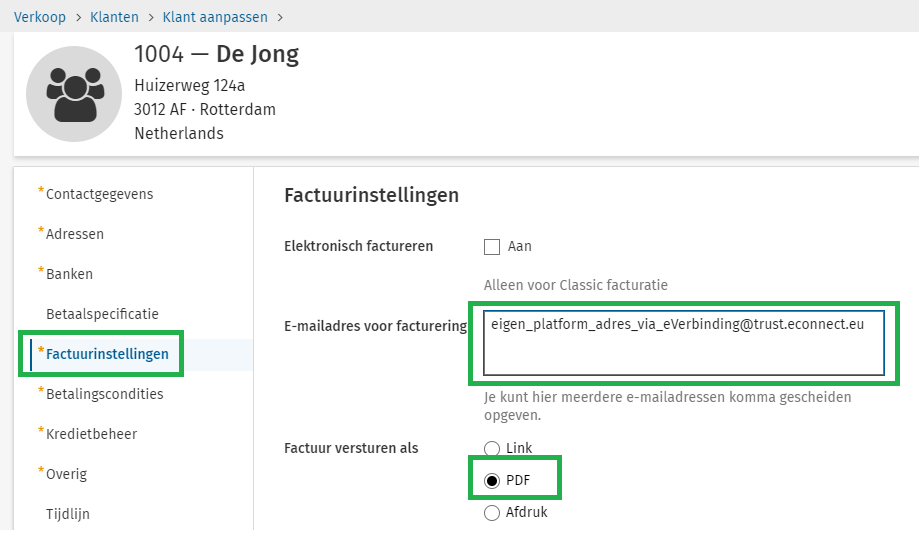 UBL instellen debiteur