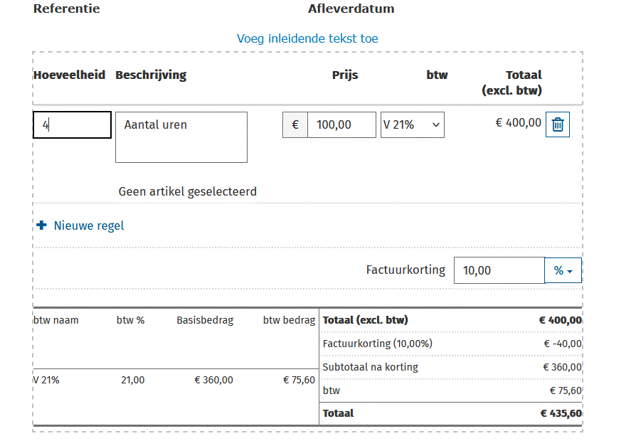 Voorbeeld van een korting in percentage