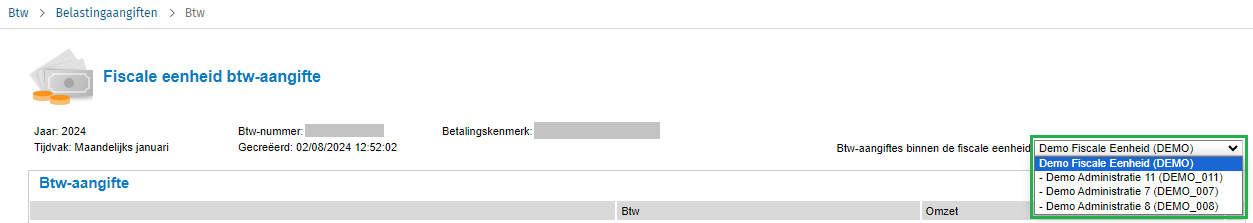 Fiscale eenheid aangifte overzicht