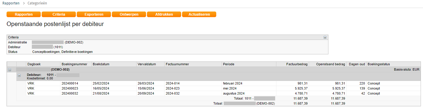 Openstaande postenlijst per debiteur