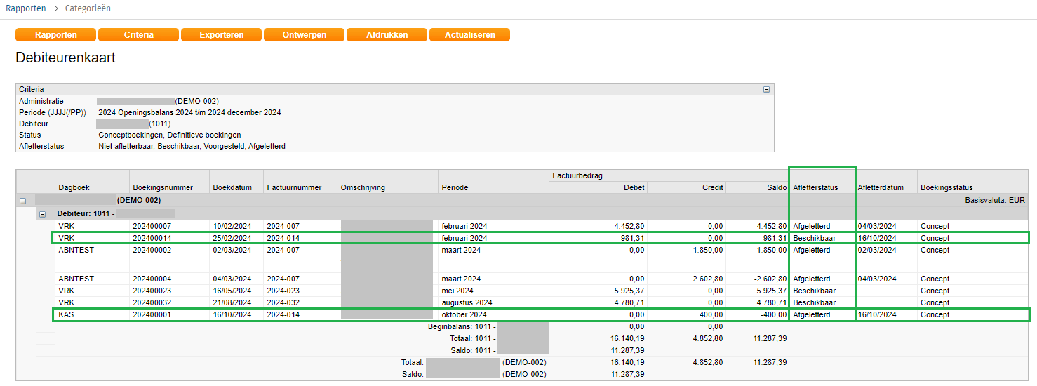 Afgeletterde deelbetaling status