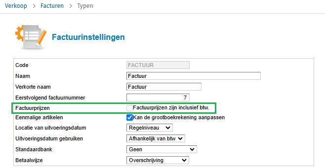 Classic Facturatie type btw