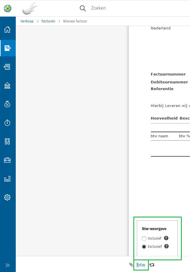 NeoFactuur btw inc of ex