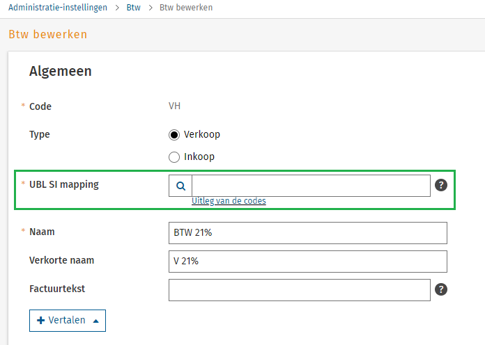 BTW bewerken UBL mapping