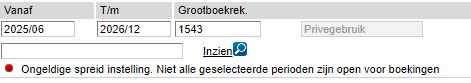 Spreiden boeking perioden gesloten