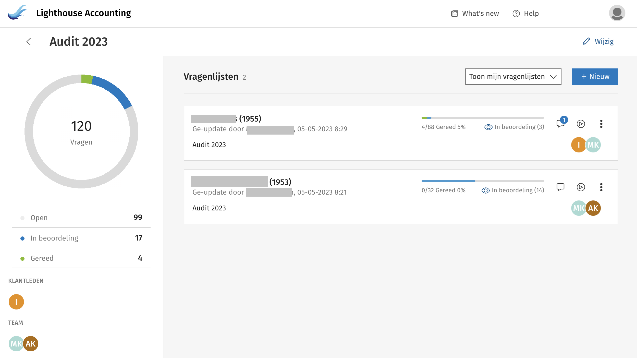 Vragenlijst groep overzicht