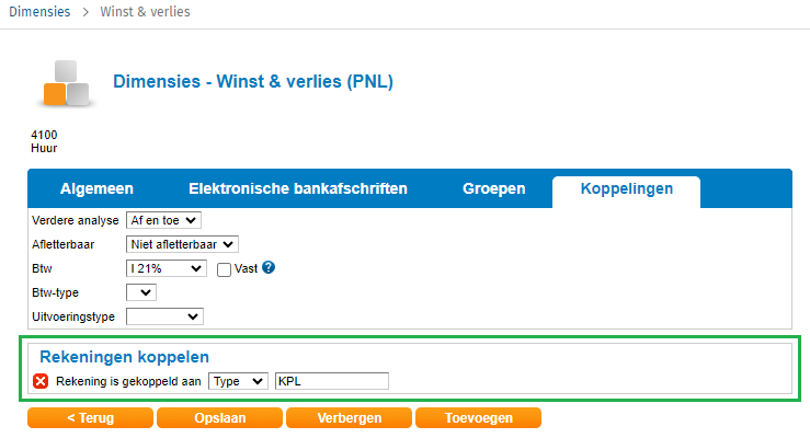 Grootboekrekening koppelingen