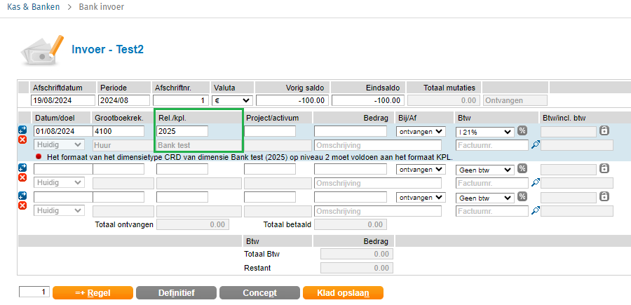 dimensie op niveau 2 formaat KLP foutmelding