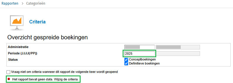 Overzicht gespreide boekingen geen data