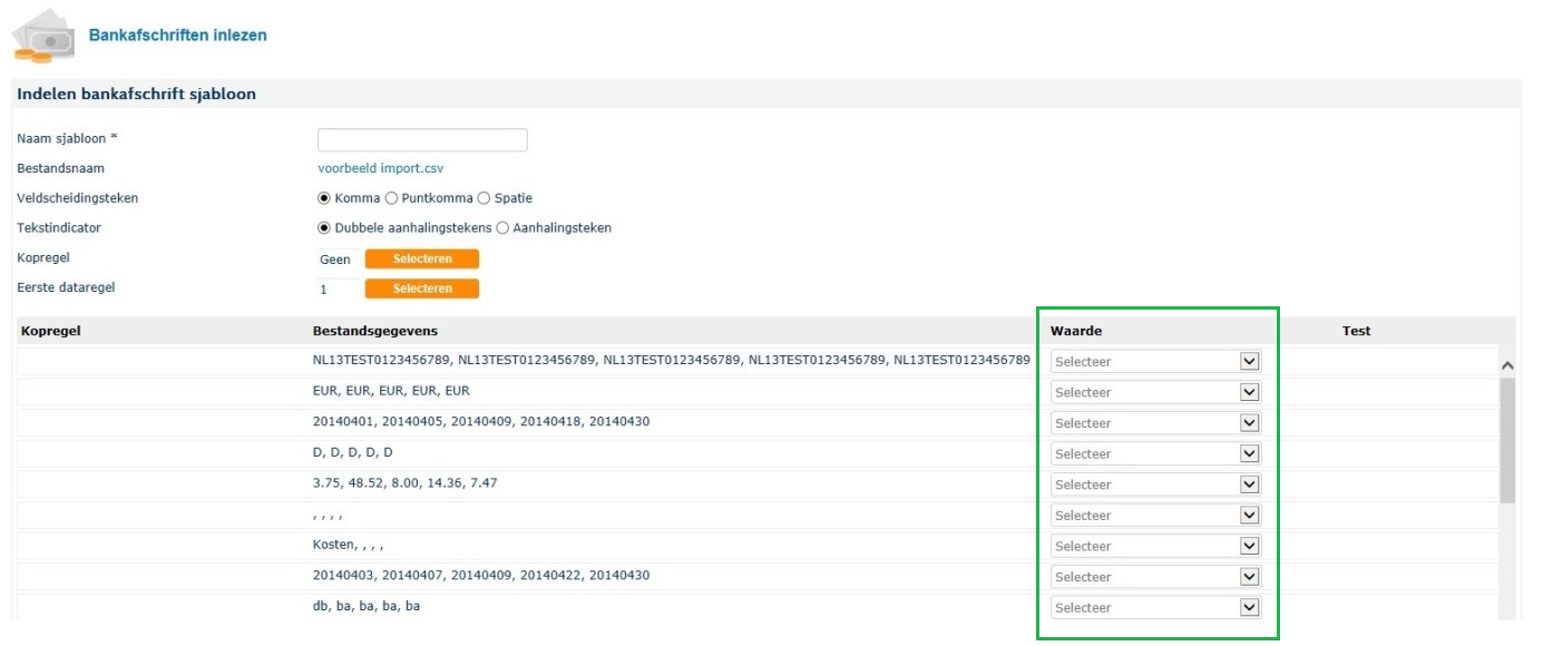 CVS sjabloon derde kolom waarde