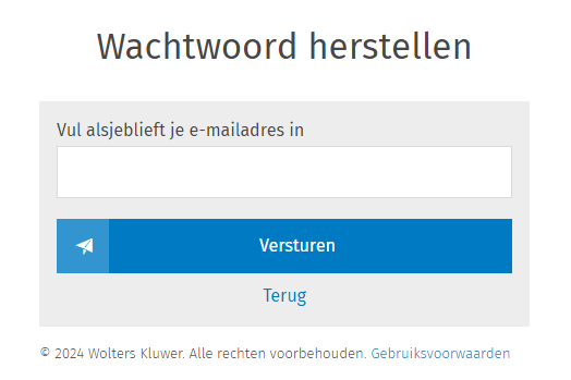 Wolters Kluwer Account wachtwoord herstellen stap 2