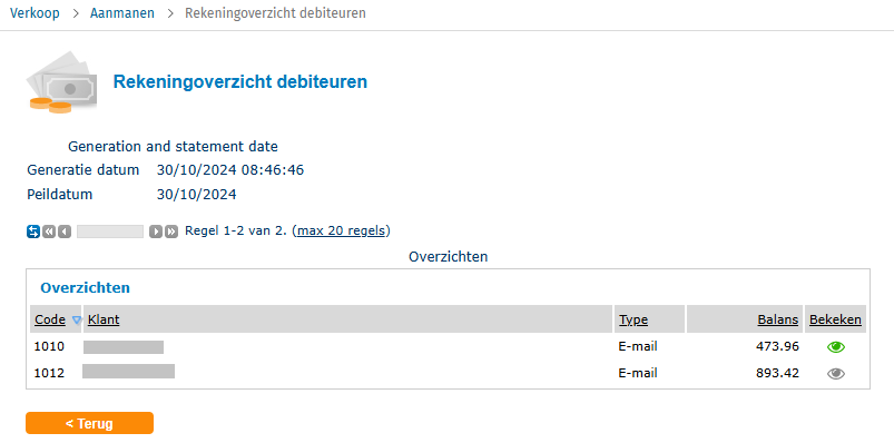 Rekeningoverzicht overzicht