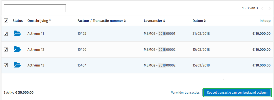 Veste Activa Transacties koppelen