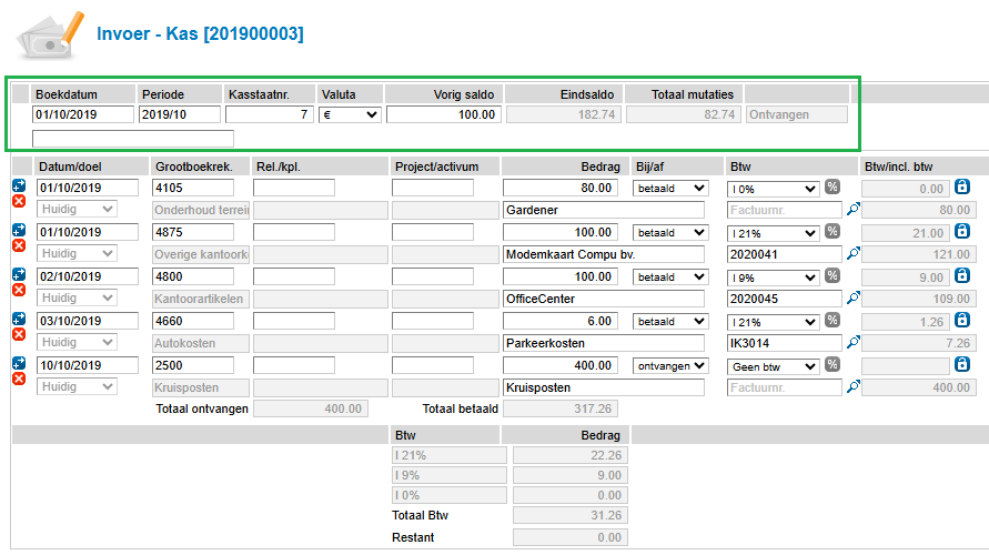 Kas boeking totaalregel