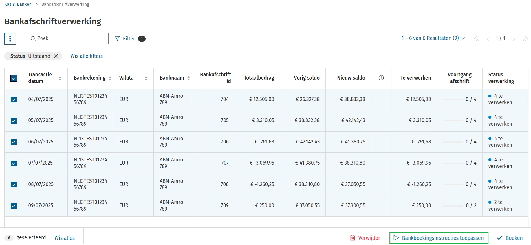 Bankboekingsinstructies toepassen