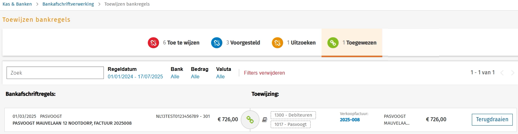Toewijzen bankregels toegewezen