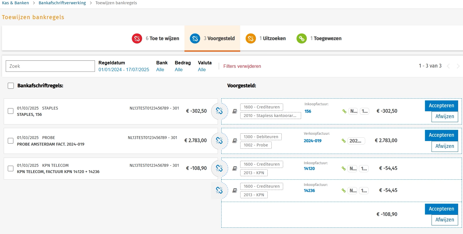 Toewijzen bankregels voorgesteld