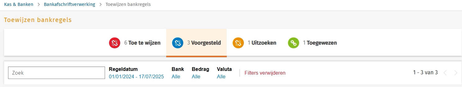 Toewijzen bankregels tabs