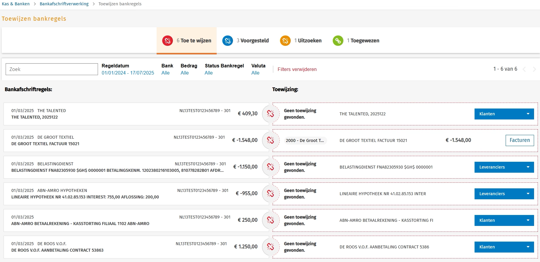 Toewijzen bankregels Toe te wijzen