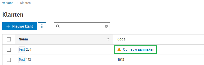 Verkoop nieuwe klantcode aanmaken
