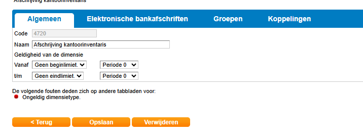 Foutmelding Ongeldig Dimensietype
