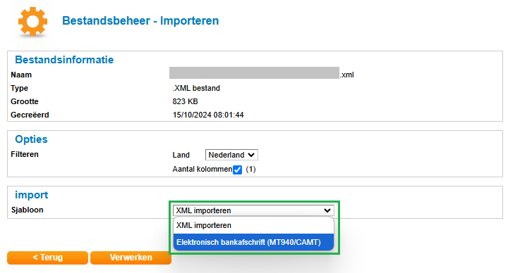 XML afschrift importeren