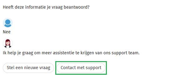 Virtuele Assistent Contact met Support